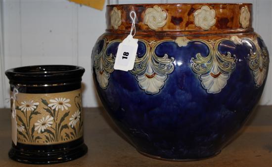 Doulton jardiniere & tobacco jar(-)